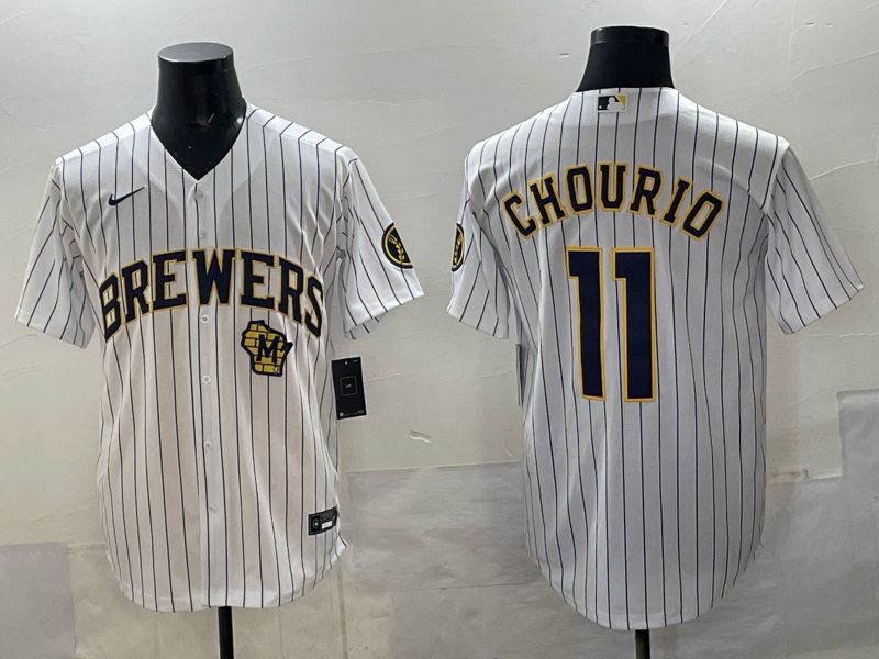 Men Milwaukee Brewers #11 Chourio White Stripe Nike MLB 2025 Jersey 05->milwaukee brewers->MLB Jersey